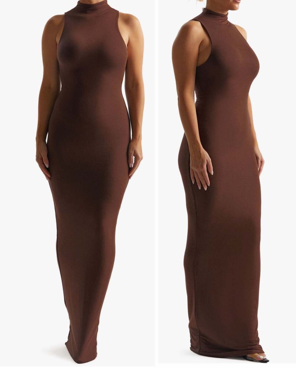 NWT Naked Wardrobe Sleeveless Knit Bodycon Maxi Dress Chocolate Brown Large